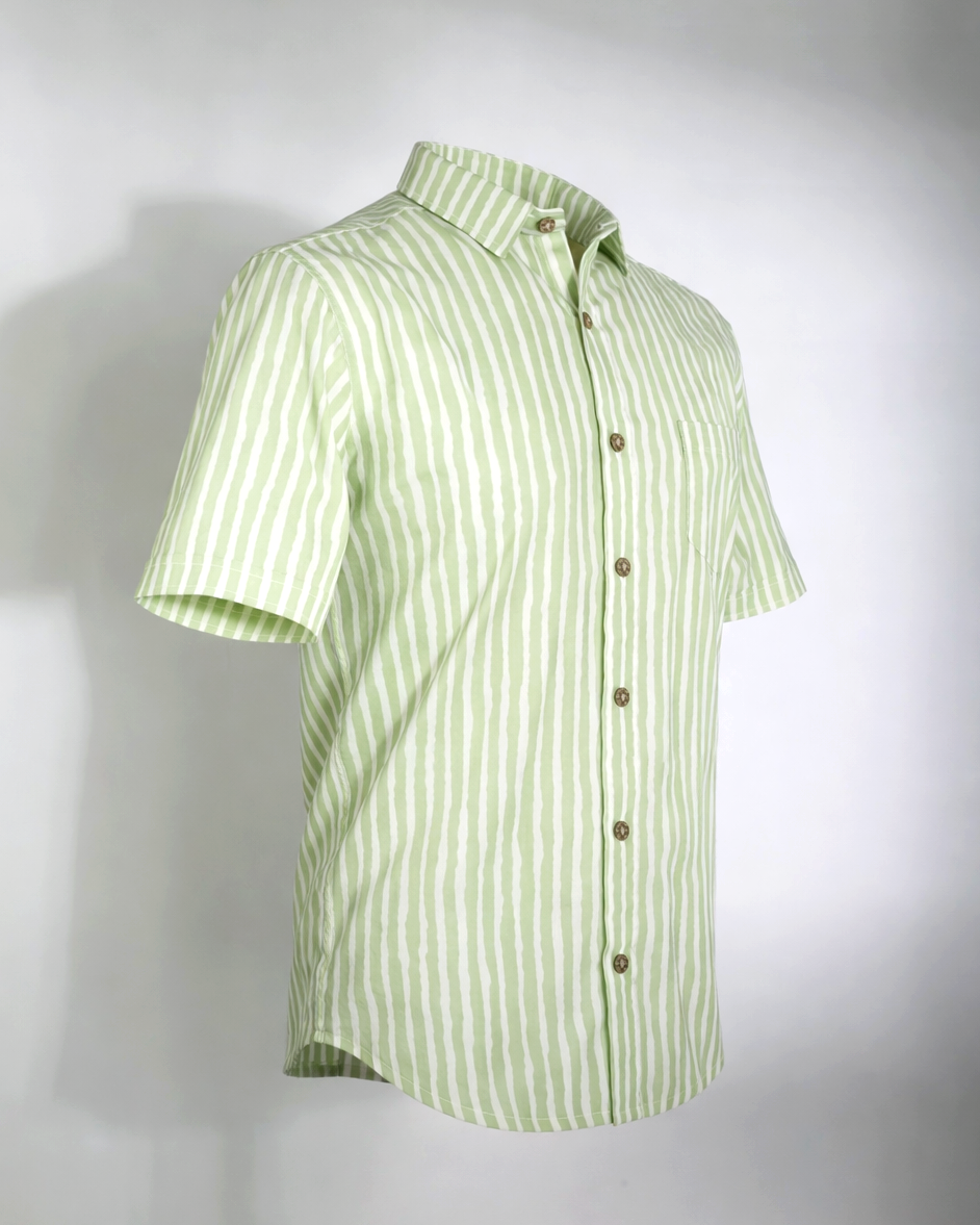 Mint Green Handcrafted Stripe Cotton Shirt - Faboriq