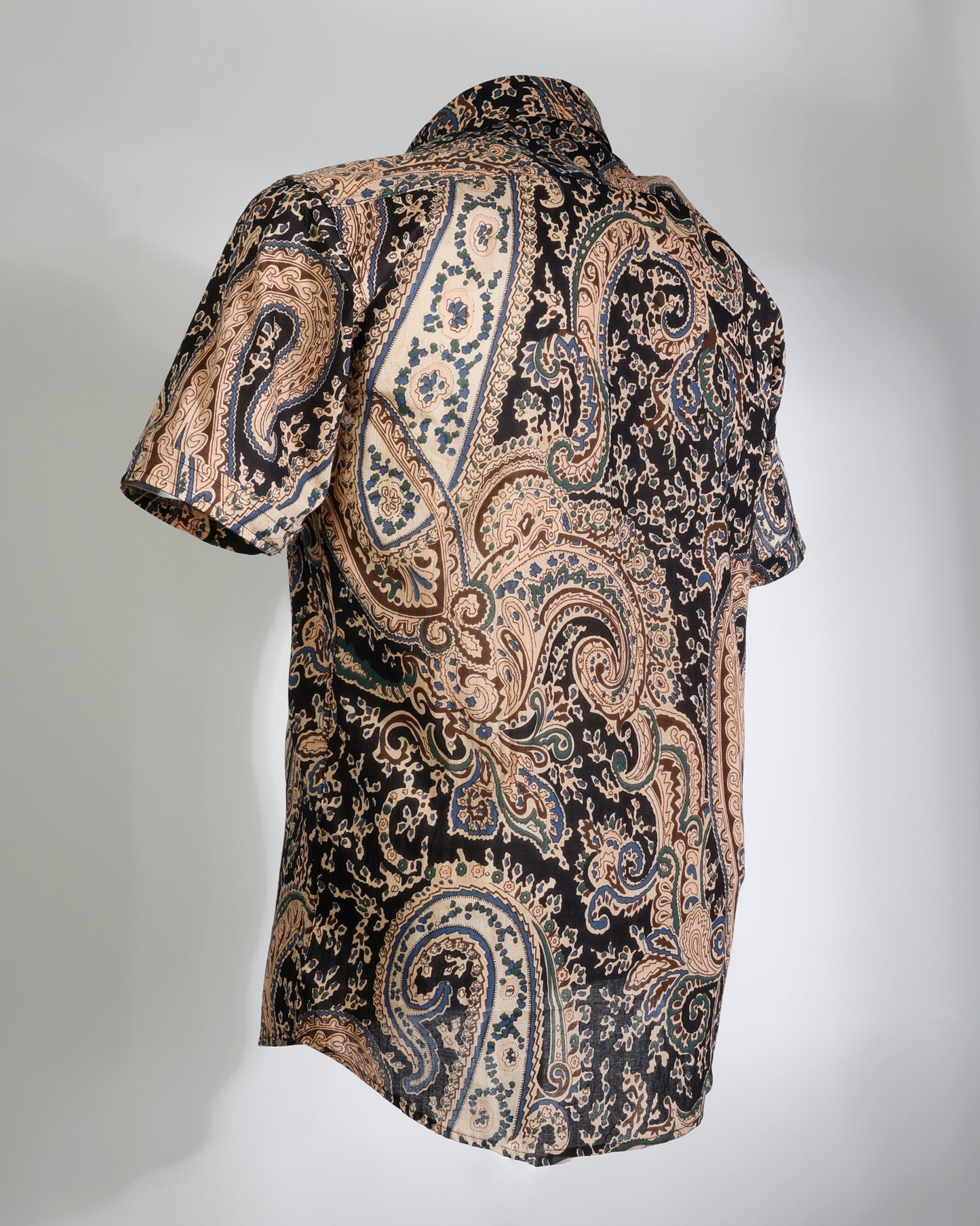 Paisley Cotton Shirt – Short Sleeve Black - Faboriq