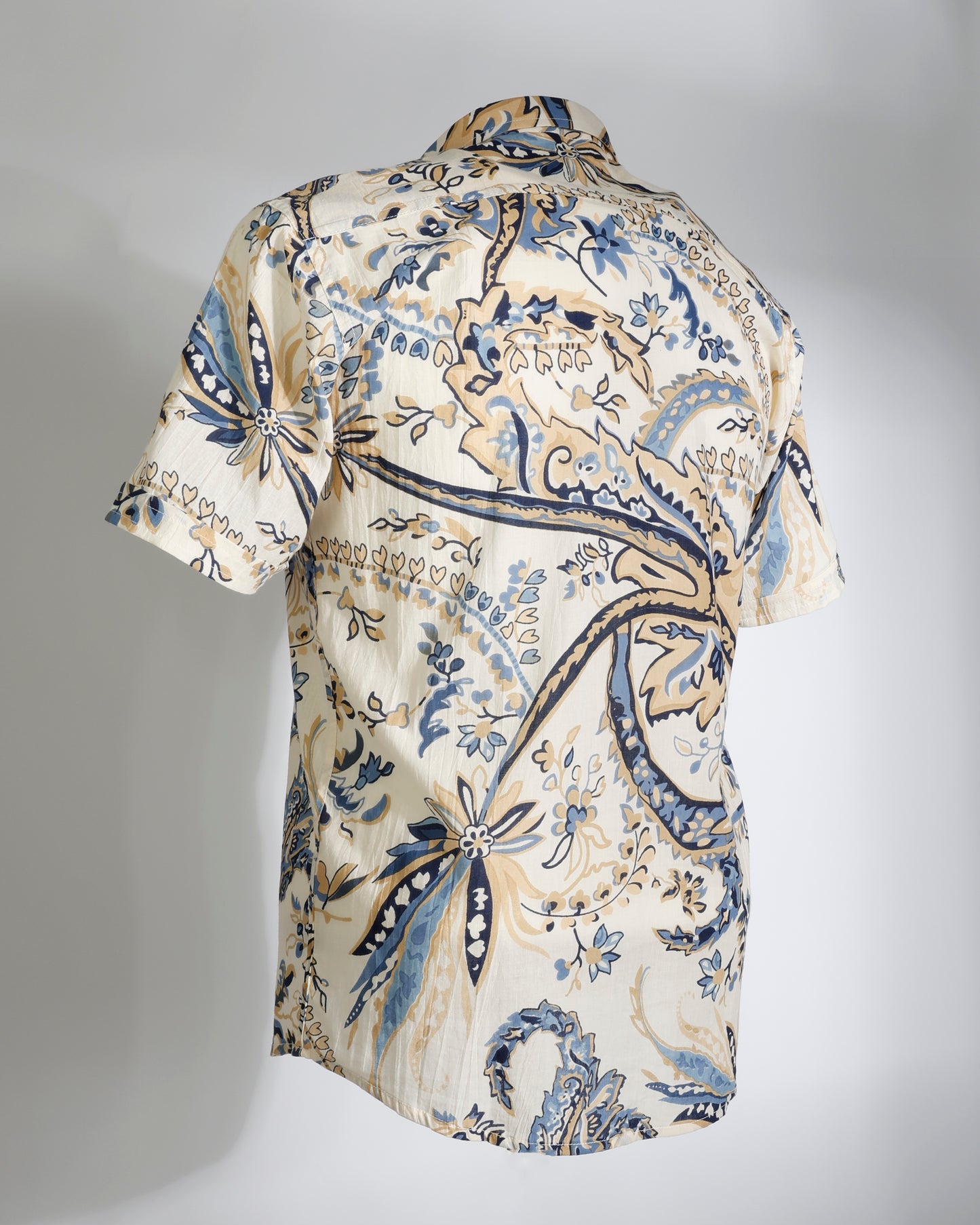Blue & Beige Paisley - Printed Cotton Shirt - Faboriq