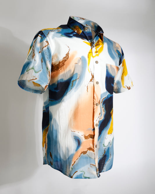 Abstract Shirt – Blue & Yellow Splash - Faboriq