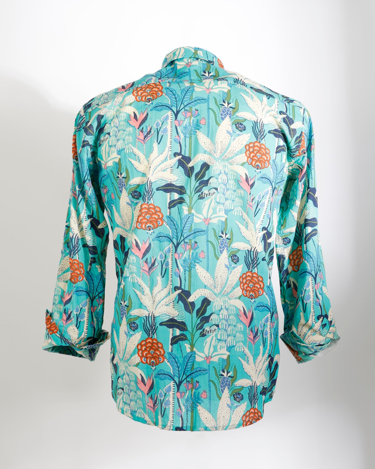 Tropical Reverie – Aqua Botanical Cotton Shirt - Faboriq