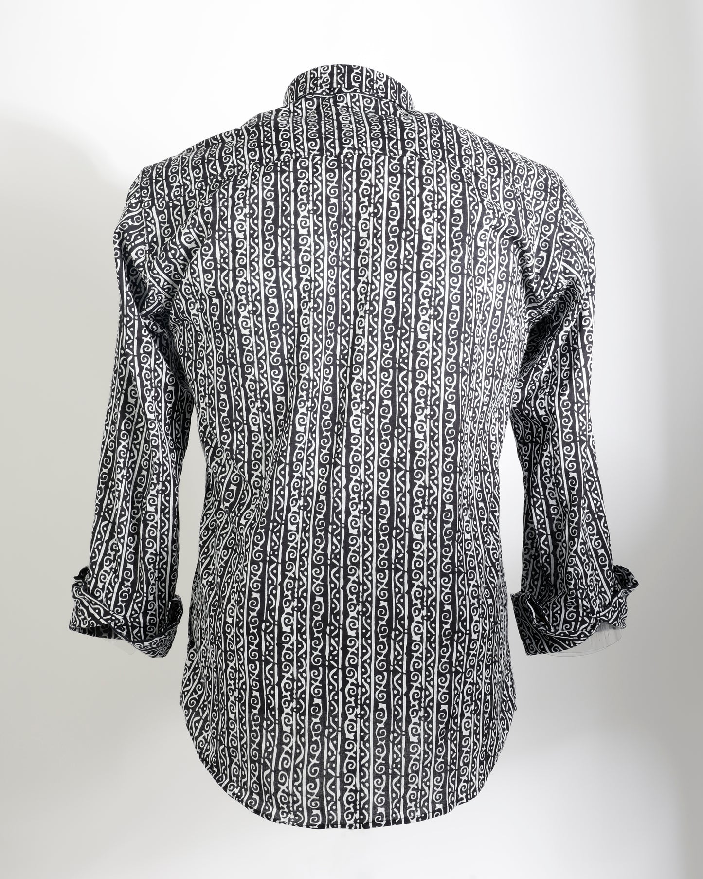 Midnight Script – Handcrafted Motif Cotton Shirt - Faboriq