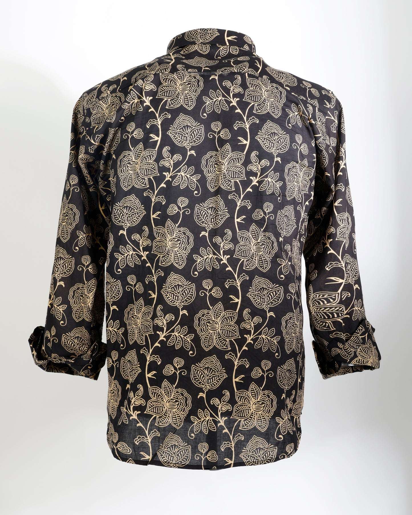 Noir Bloom – Floral Line Art Cotton Shirt - Faboriq