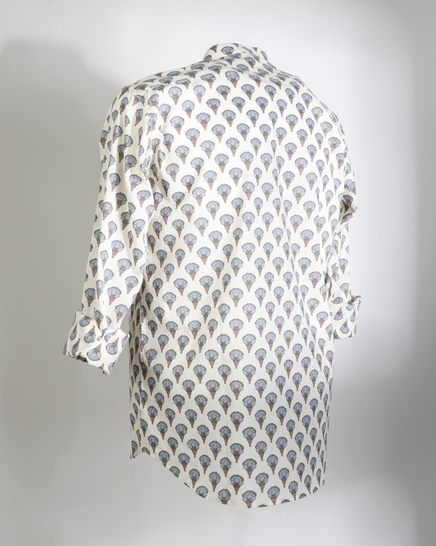 Faboriq Handblock Motif Print Short Kurta – Ivory Blue - Faboriq