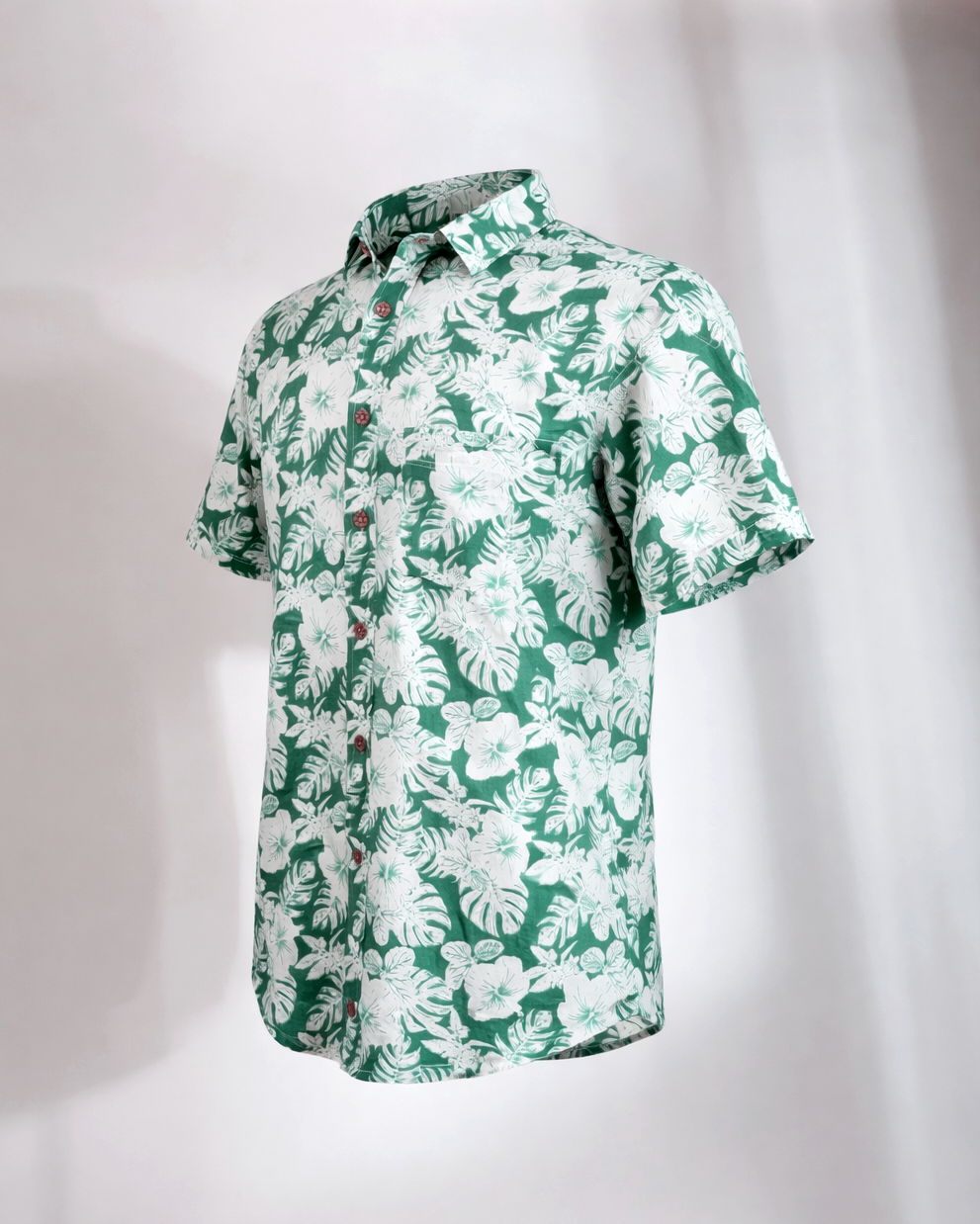 Verdant Bloom – Green Tropical Floral Cotton Shirt - Faboriq