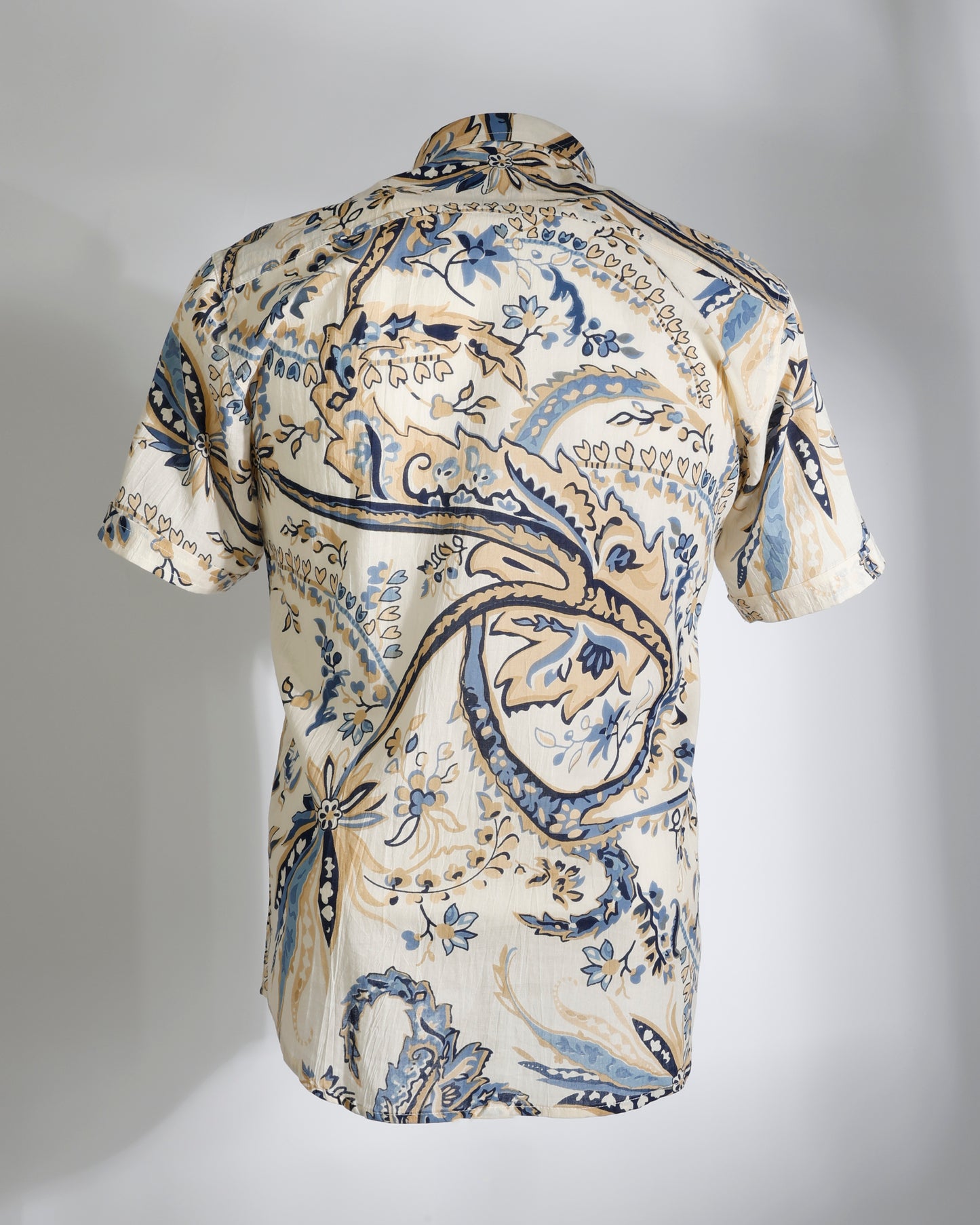 Ivory & Blue Paisley Print Cotton Shirt - Faboriq