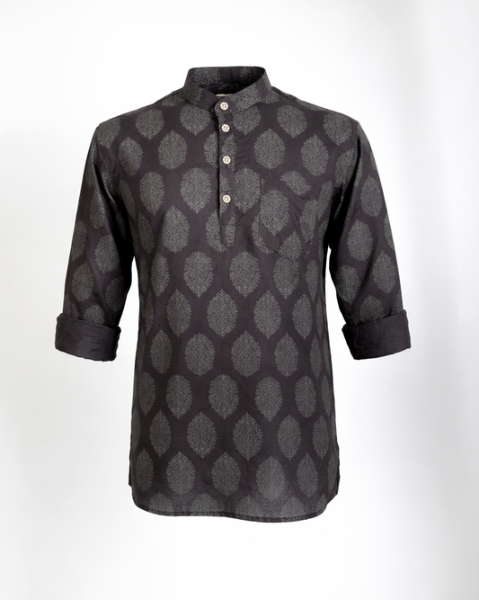 Midnight Noir Printed Cotton Short Kurta - Faboriq