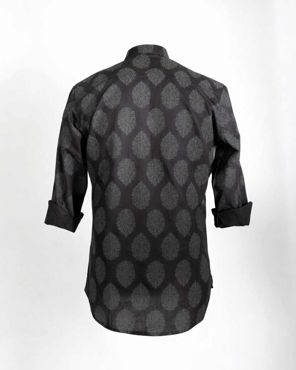 Midnight Noir Printed Cotton Short Kurta - Faboriq
