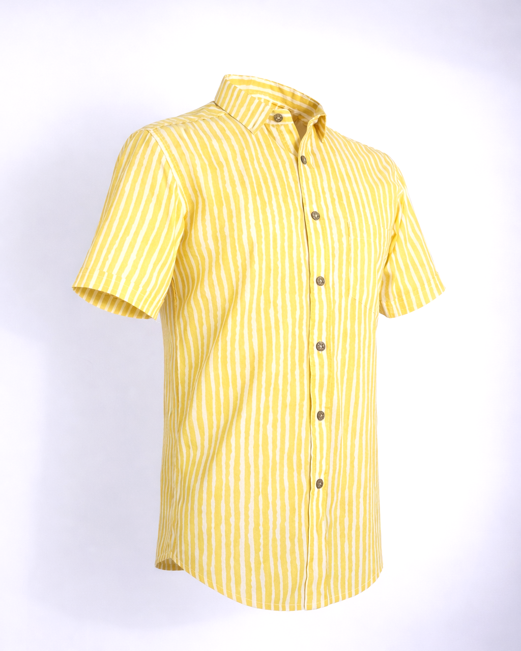 Sunlit Yellow Handcrafted Stripe Cotton Shirt - Faboriq