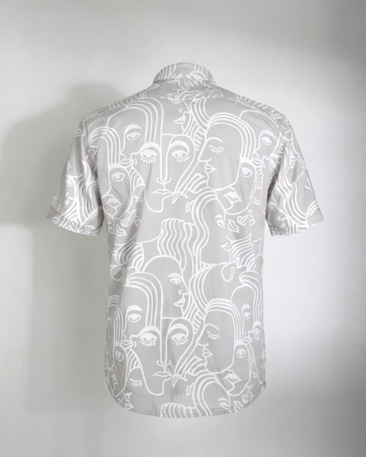 Ethereal Muse Printed Cotton Shirt – Grey - Faboriq