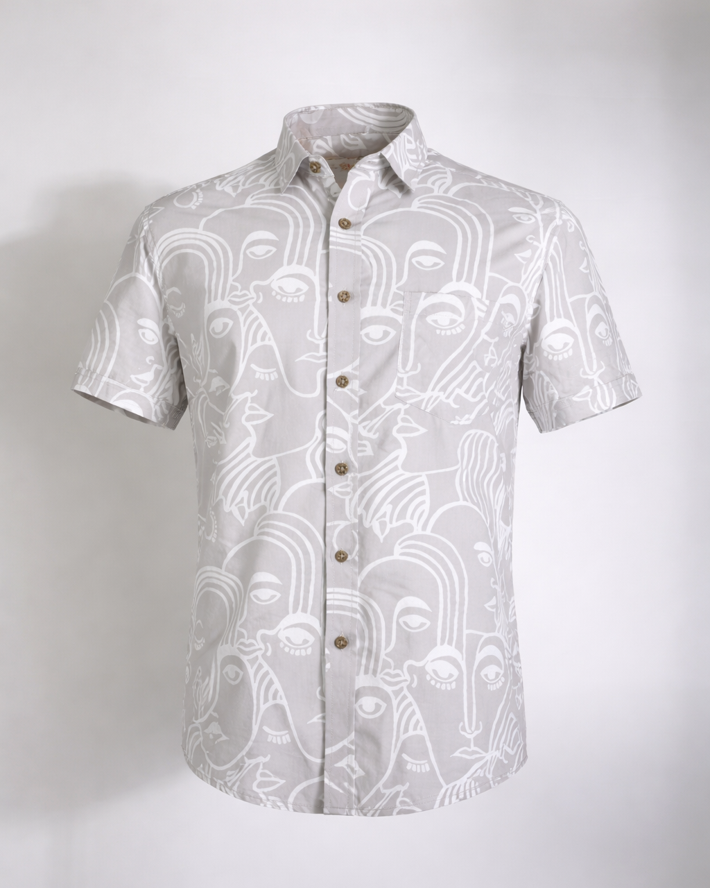 Ethereal Muse Printed Cotton Shirt – Grey - Faboriq
