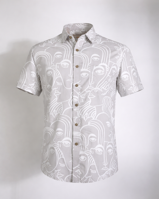 Ethereal Muse Printed Cotton Shirt – Grey - Faboriq