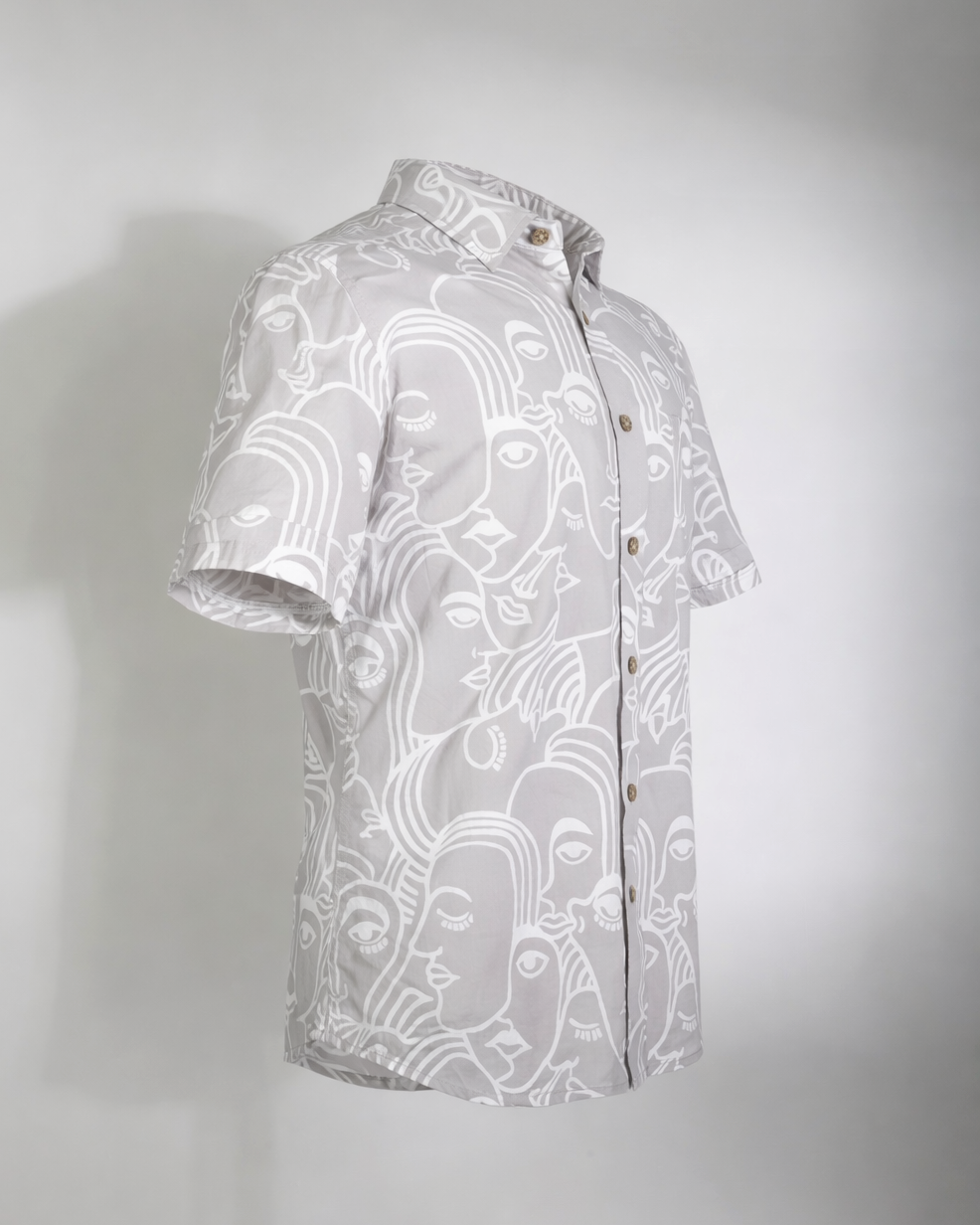 Ethereal Muse Printed Cotton Shirt – Grey - Faboriq