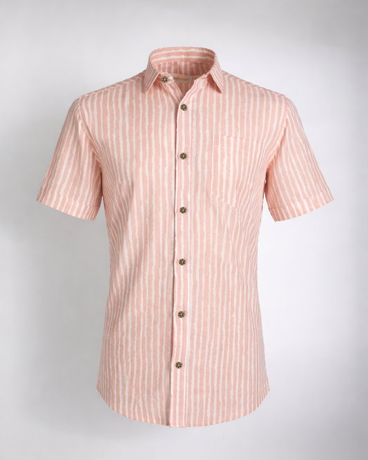 Soft Peach Handcrafted Stripe Cotton Shirt - Faboriq
