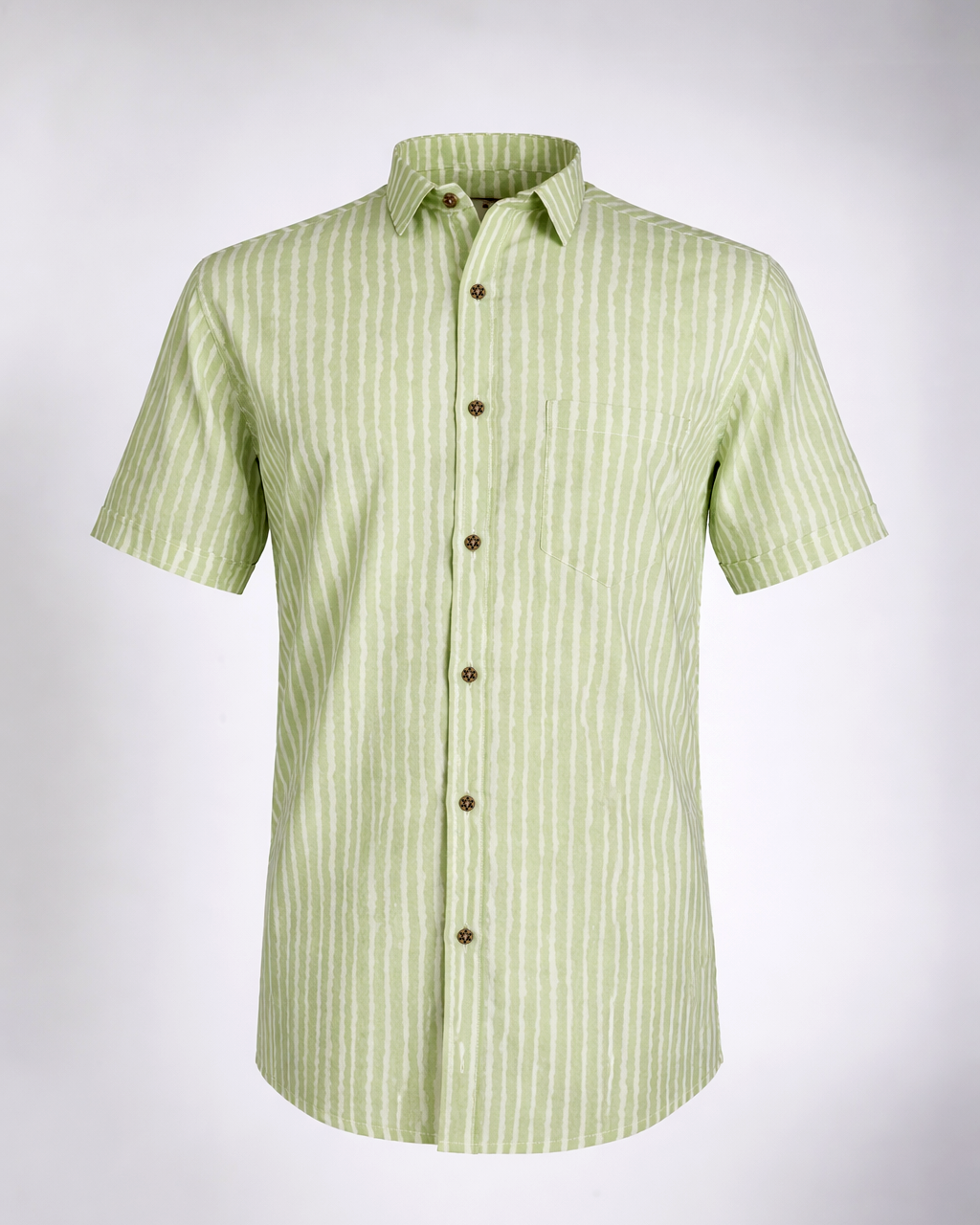 Mint Green Handcrafted Stripe Cotton Shirt - Faboriq