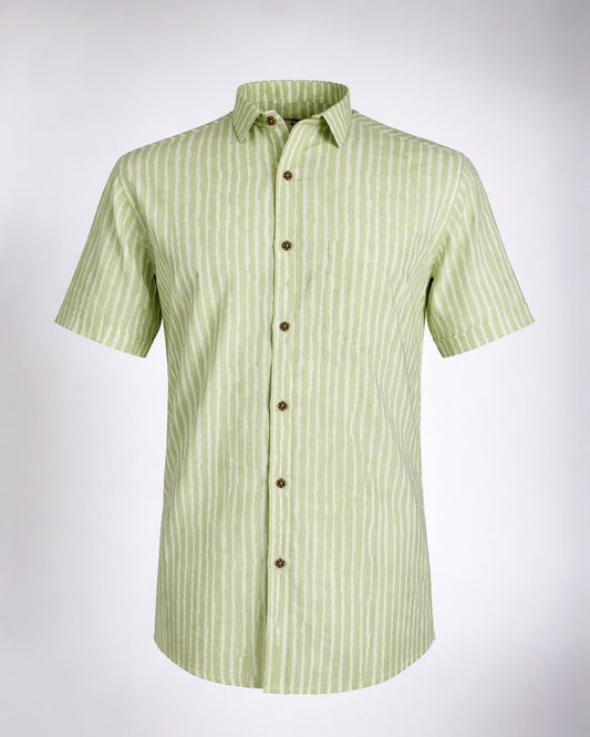 Mint Green Handcrafted Stripe Cotton Shirt - Faboriq