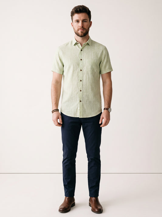 Sage Ripple Stripe Cotton Shirt