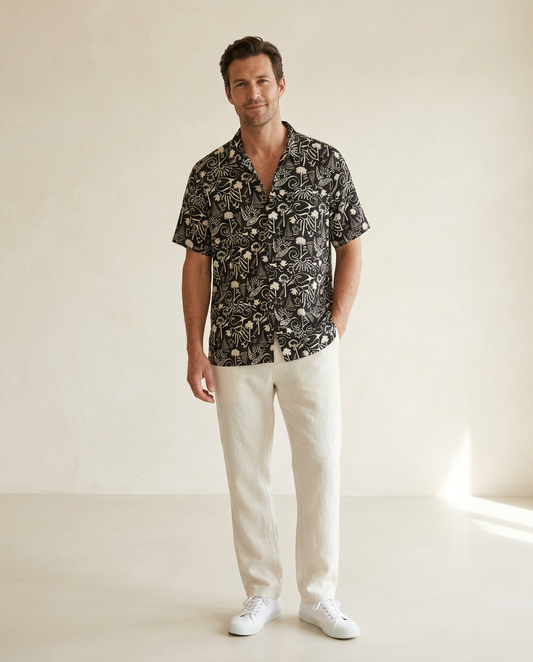 Midnight Waves Printed Satin Shirt