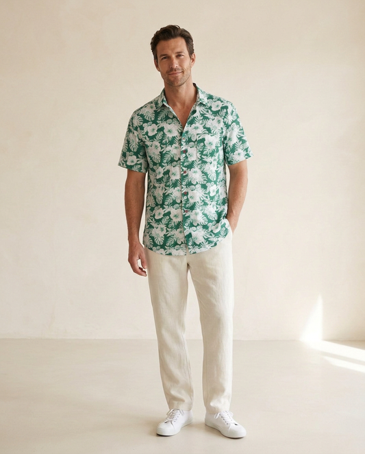 Teal Hibiscus Cotton Shirt
