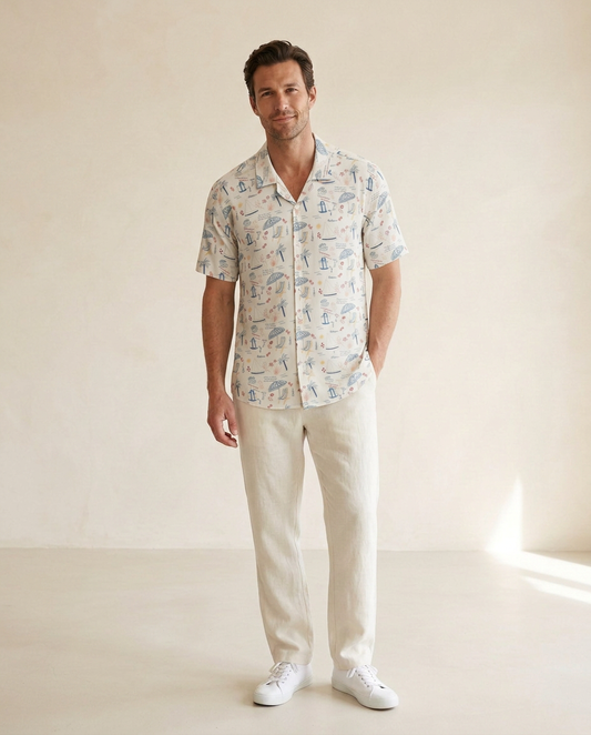 Beach Doodles Resort Satin Shirt