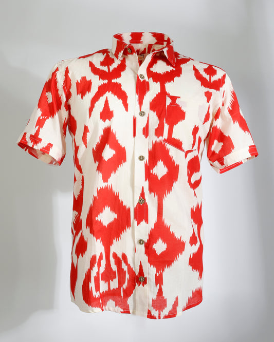 Red Ikat Cotton Shirt – Half Sleeve - Faboriq