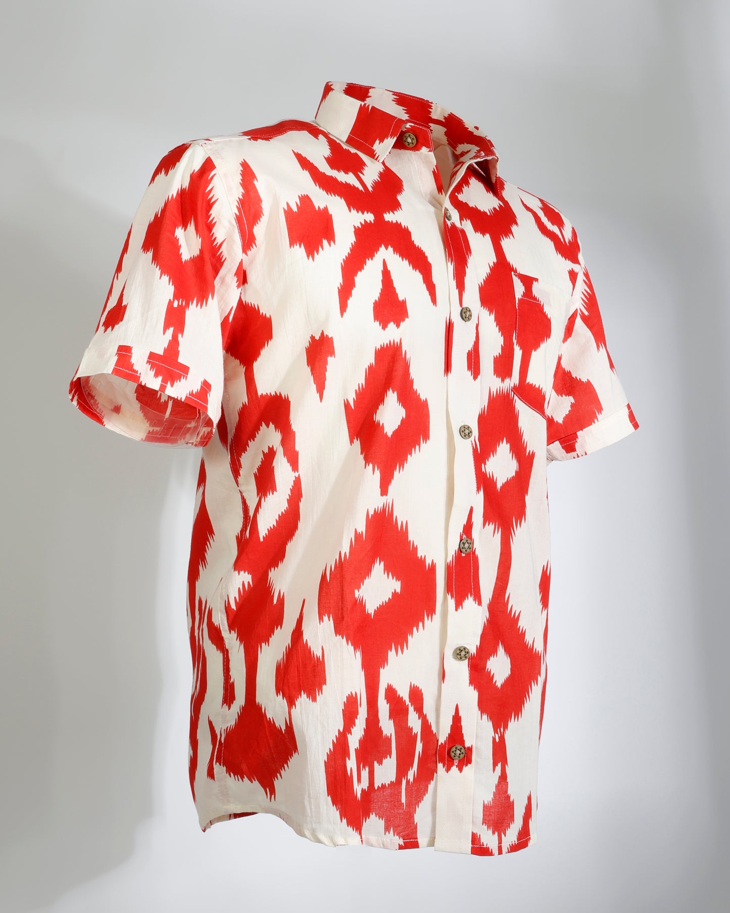 Red Ikat Cotton Shirt – Half Sleeve - Faboriq
