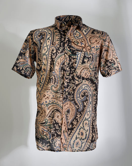 Paisley Cotton Shirt – Short Sleeve Black - Faboriq
