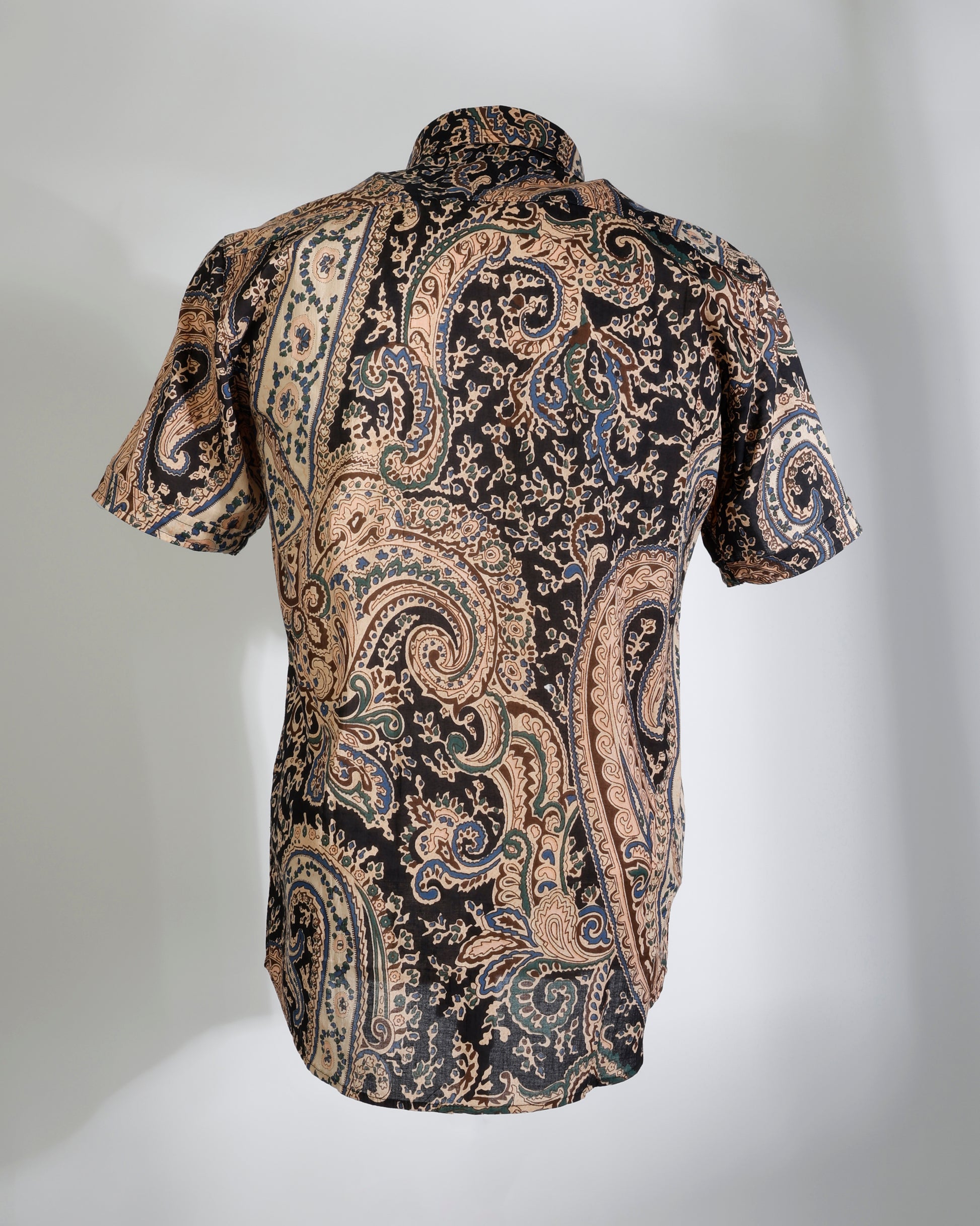 Paisley Cotton Shirt – Short Sleeve Black - Faboriq
