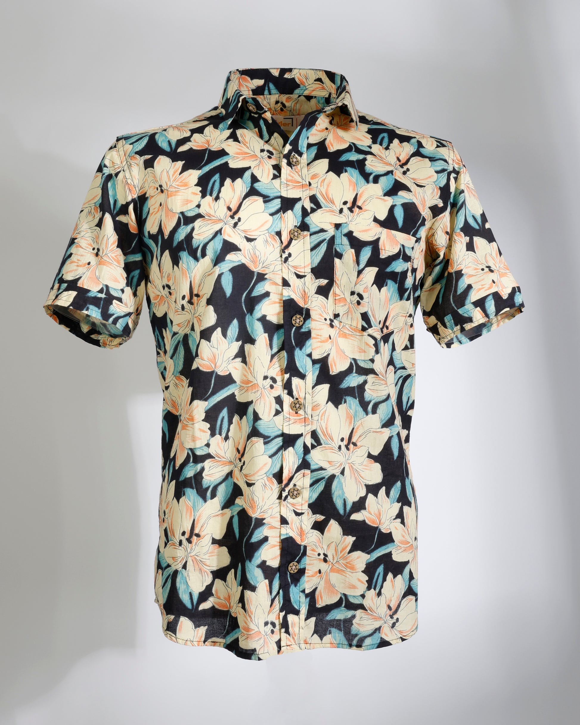 Island Bloom – Black Cotton Floral Shirt - Faboriq