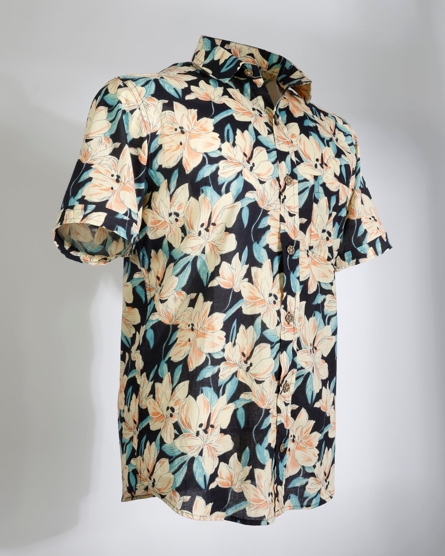 Island Bloom – Black Cotton Floral Shirt - Faboriq