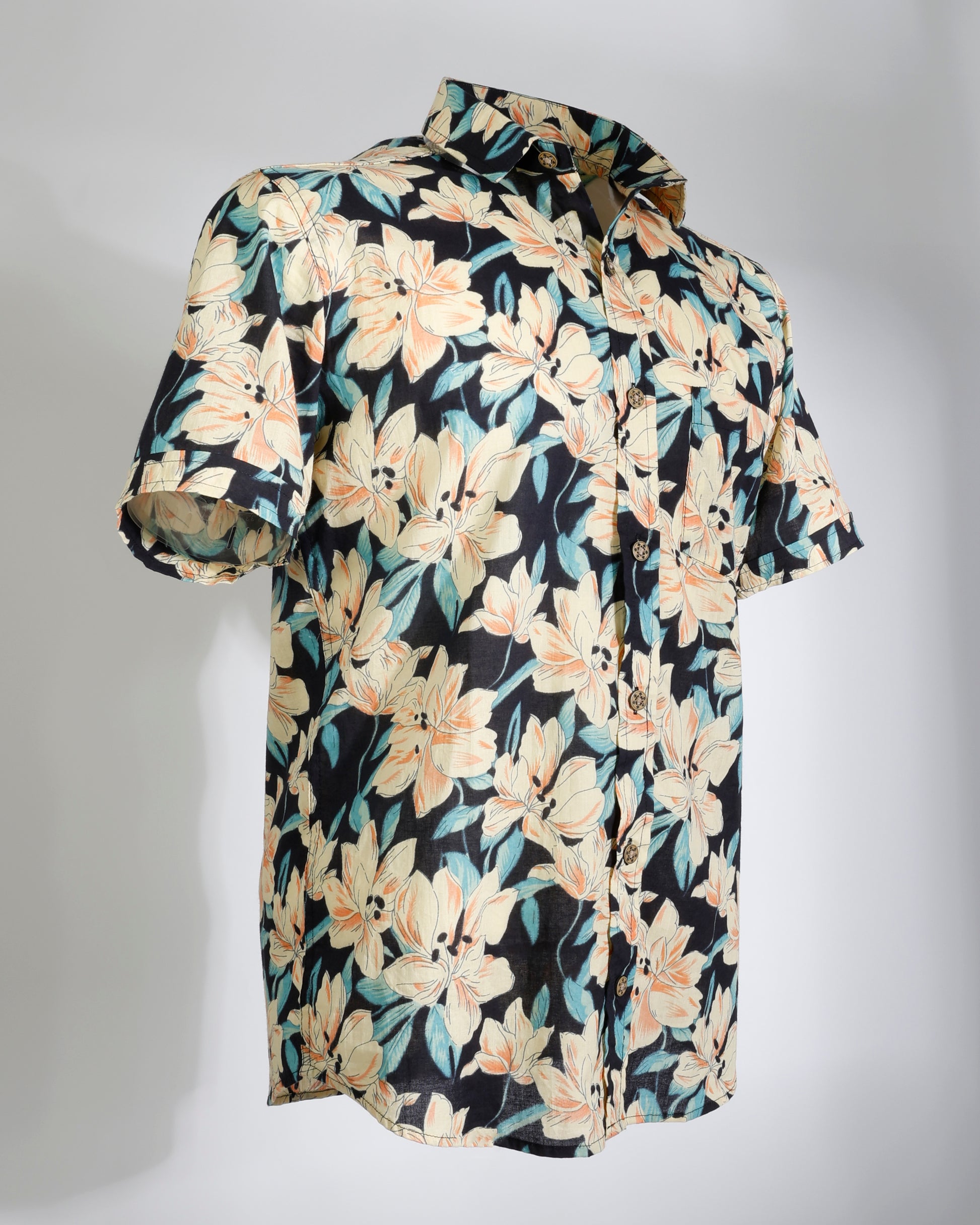 Island Bloom – Black Cotton Floral Shirt - Faboriq