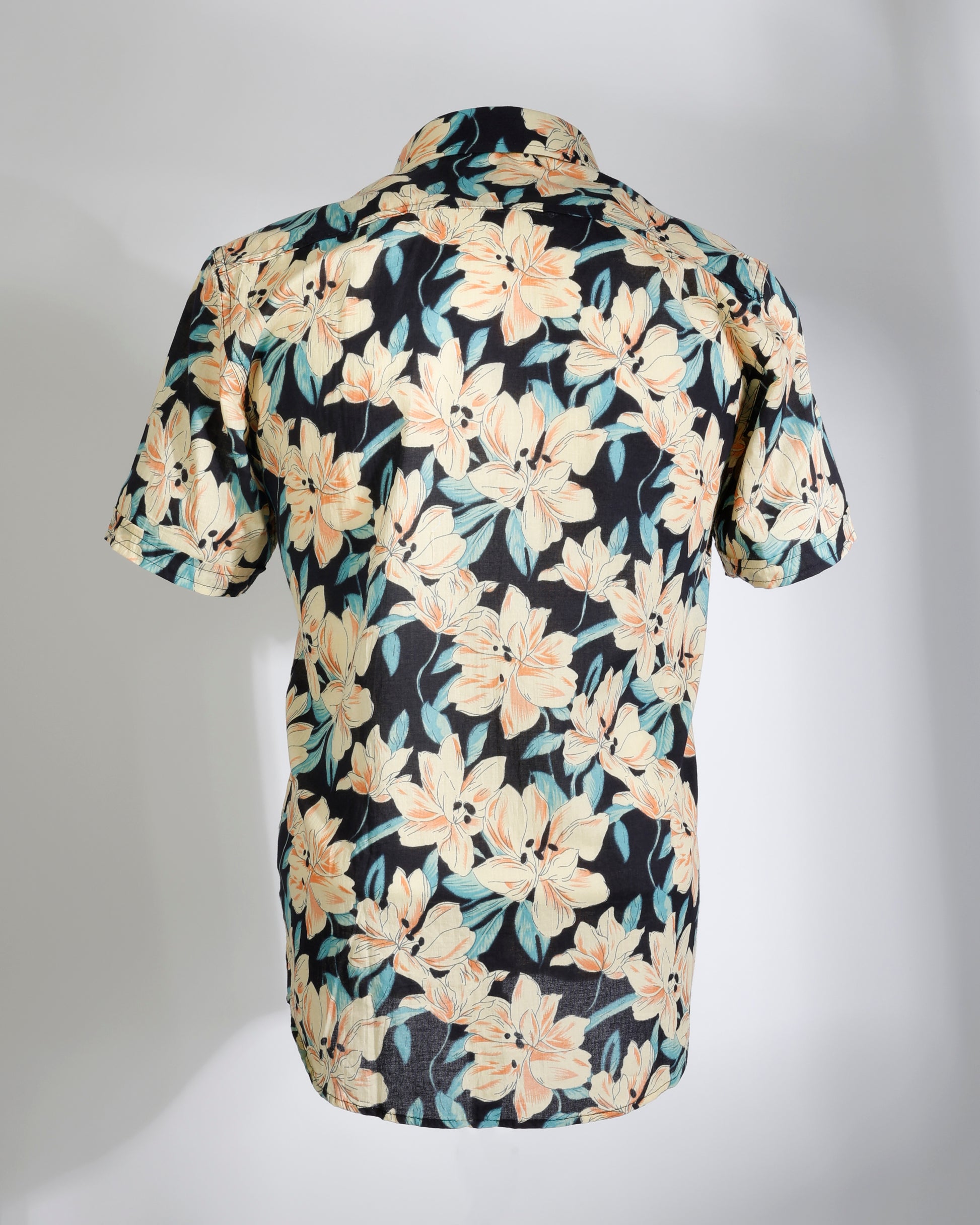 Island Bloom – Black Cotton Floral Shirt - Faboriq