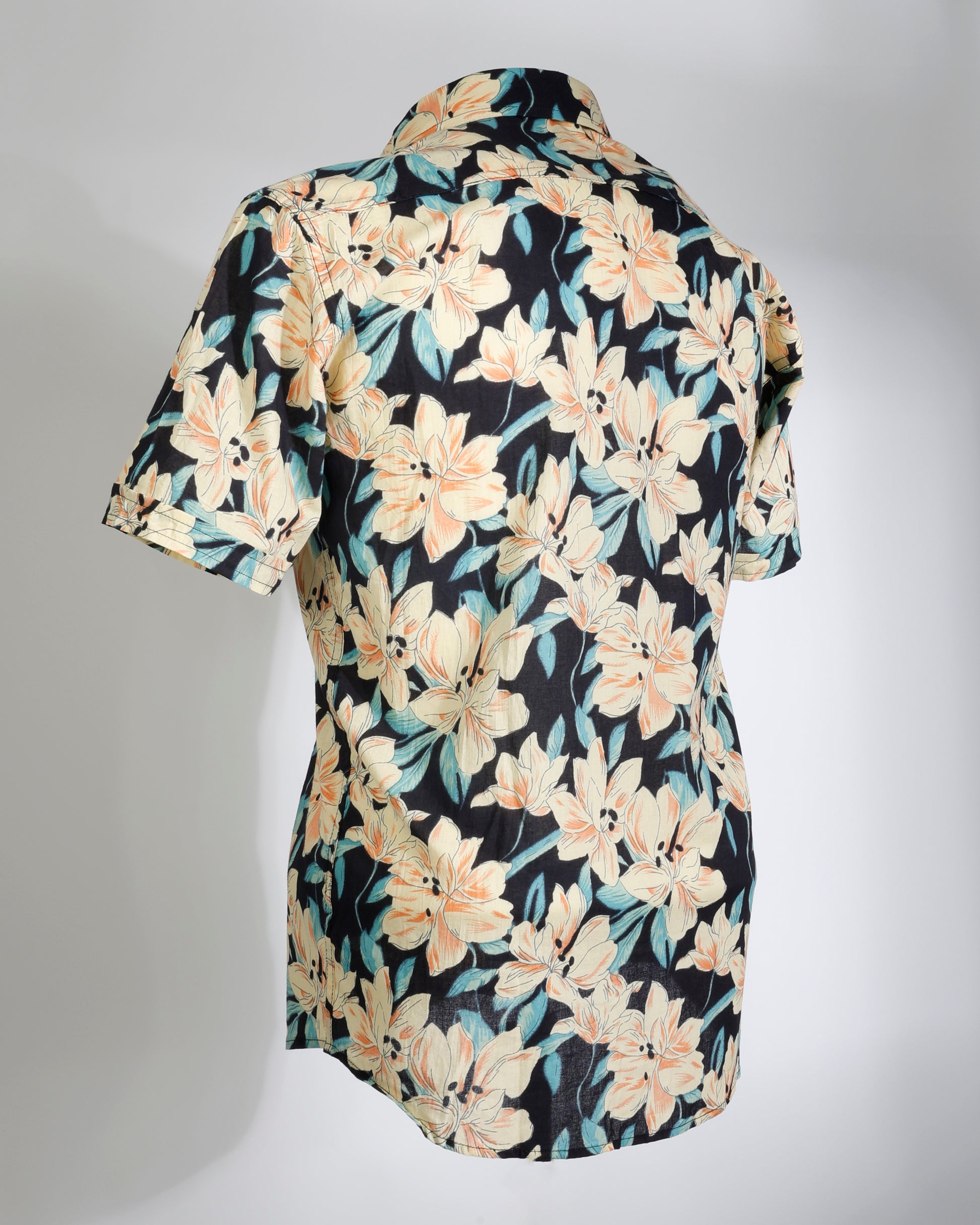 Island Bloom – Black Cotton Floral Shirt - Faboriq