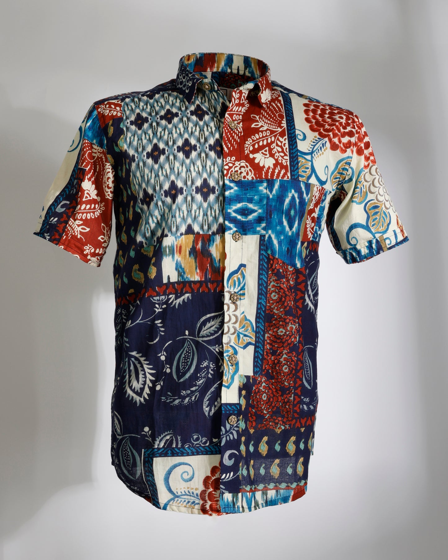 Multicolor Patch Ikat & Floral Mix Shirt - Faboriq
