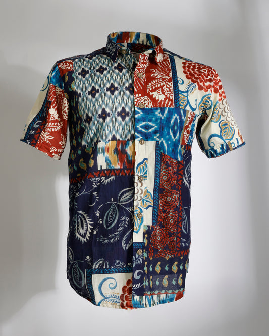 Multicolor Patch Ikat & Floral Mix Shirt - Faboriq