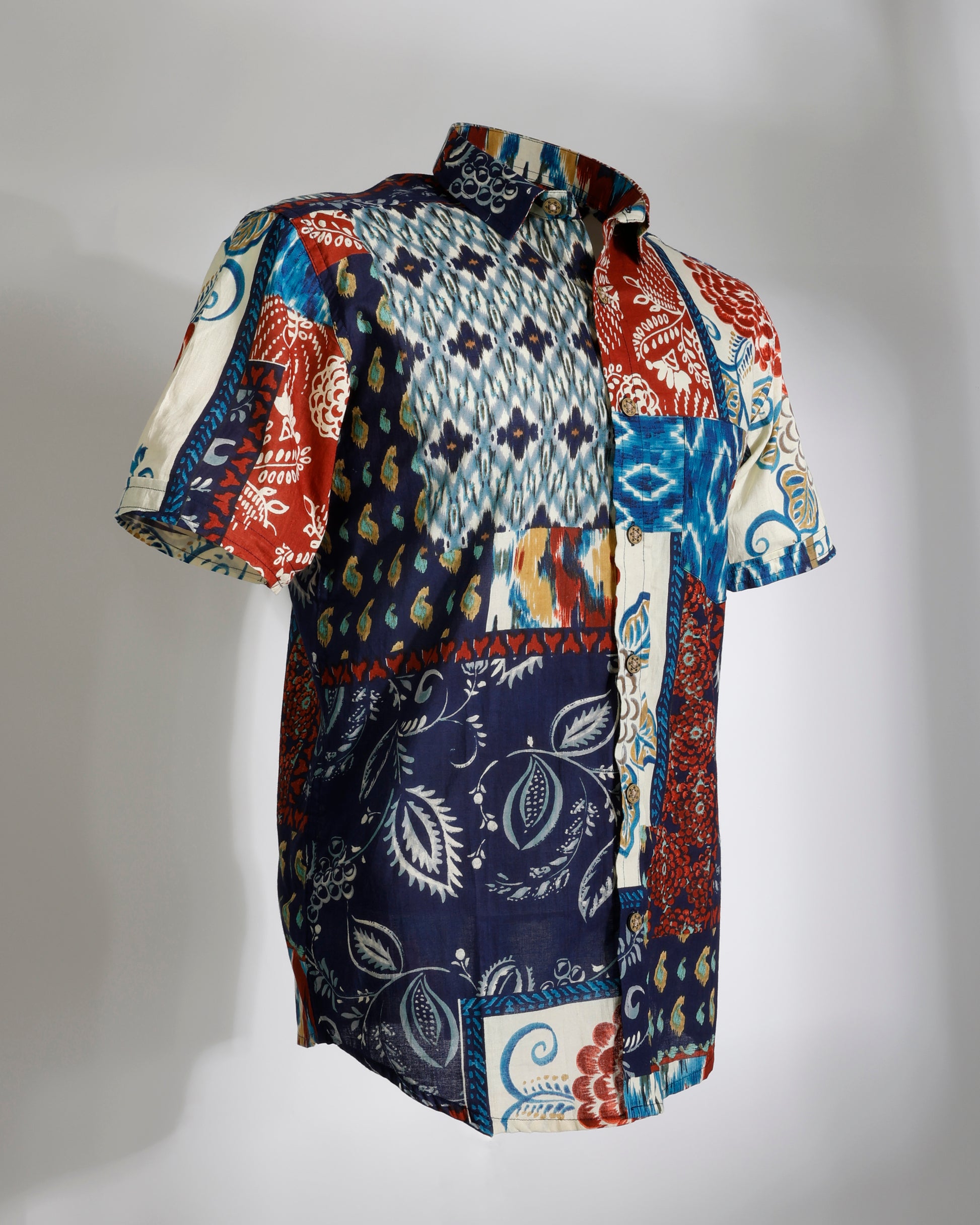 Multicolor Patch Ikat & Floral Mix Shirt - Faboriq