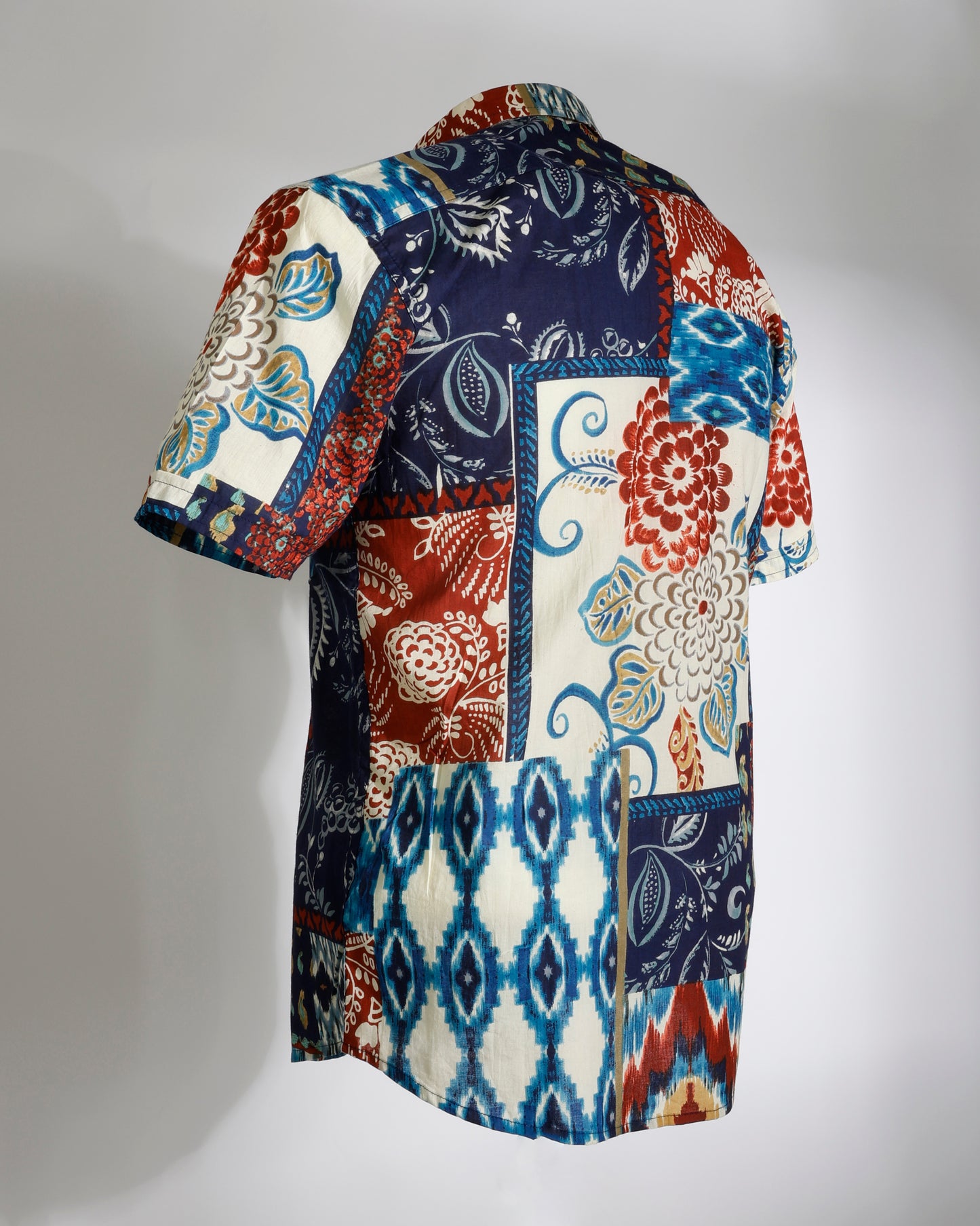 Multicolor Patch Ikat & Floral Mix Shirt - Faboriq