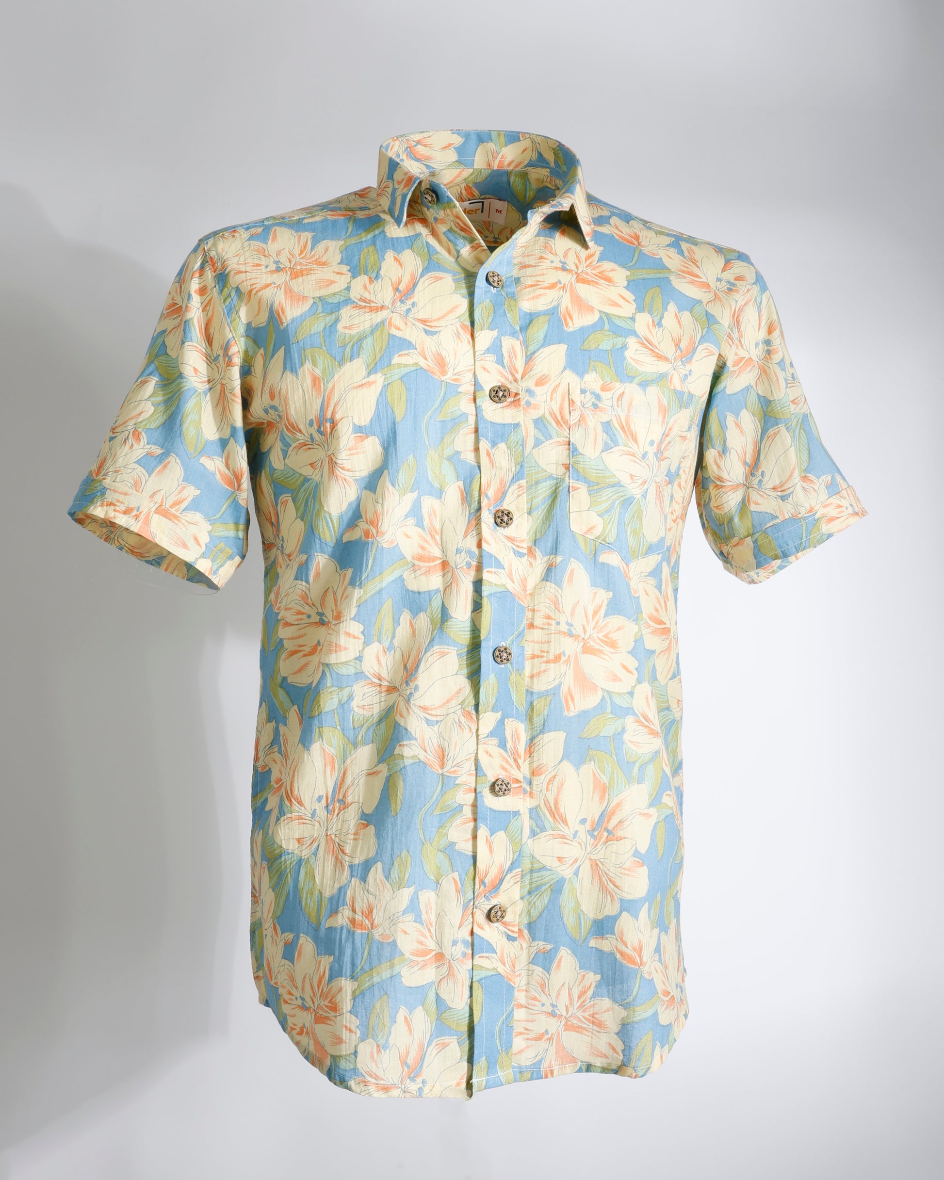 Floral Cotton Shirt – Sky Blue Lily Print - Faboriq
