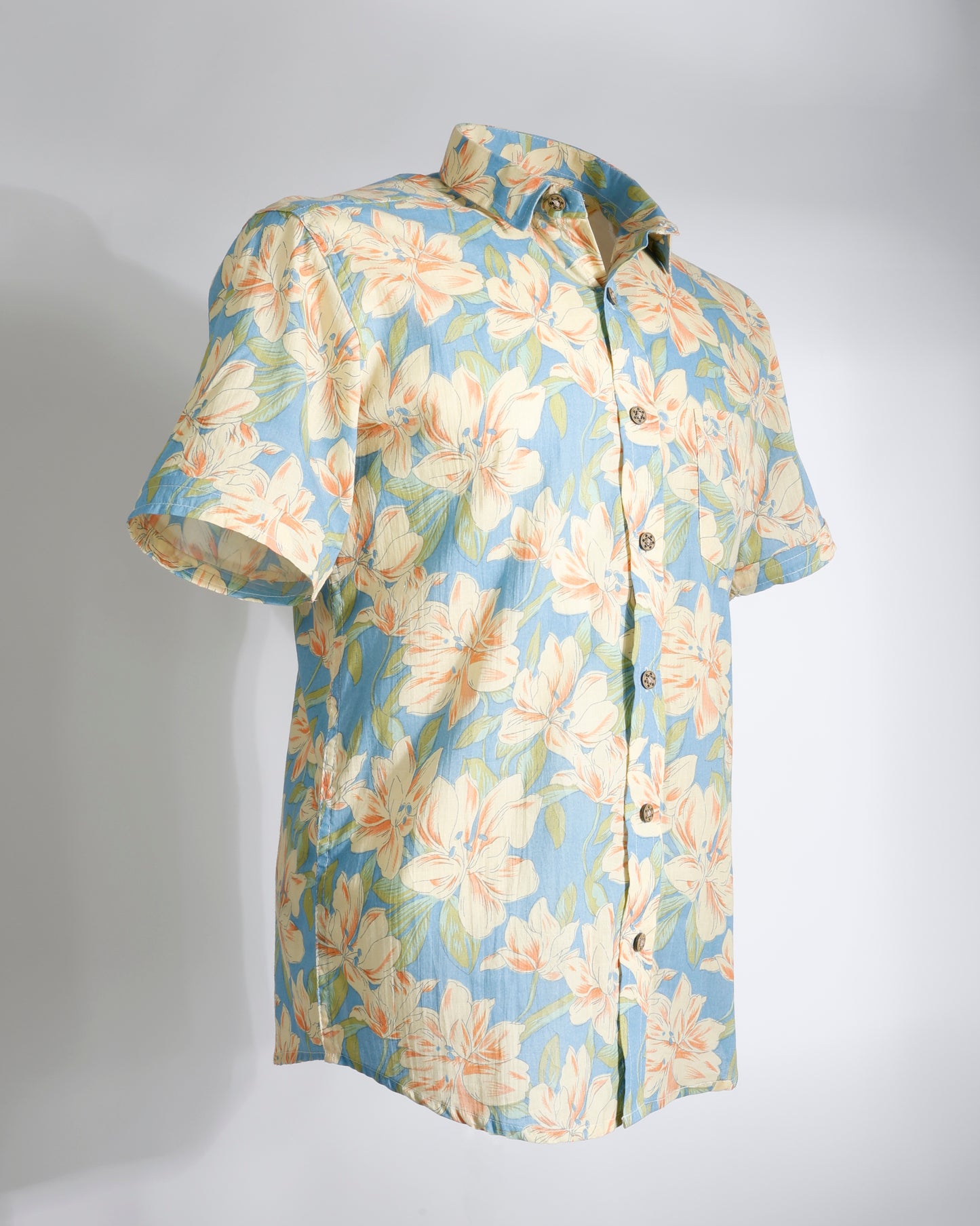 Floral Cotton Shirt – Sky Blue Lily Print - Faboriq