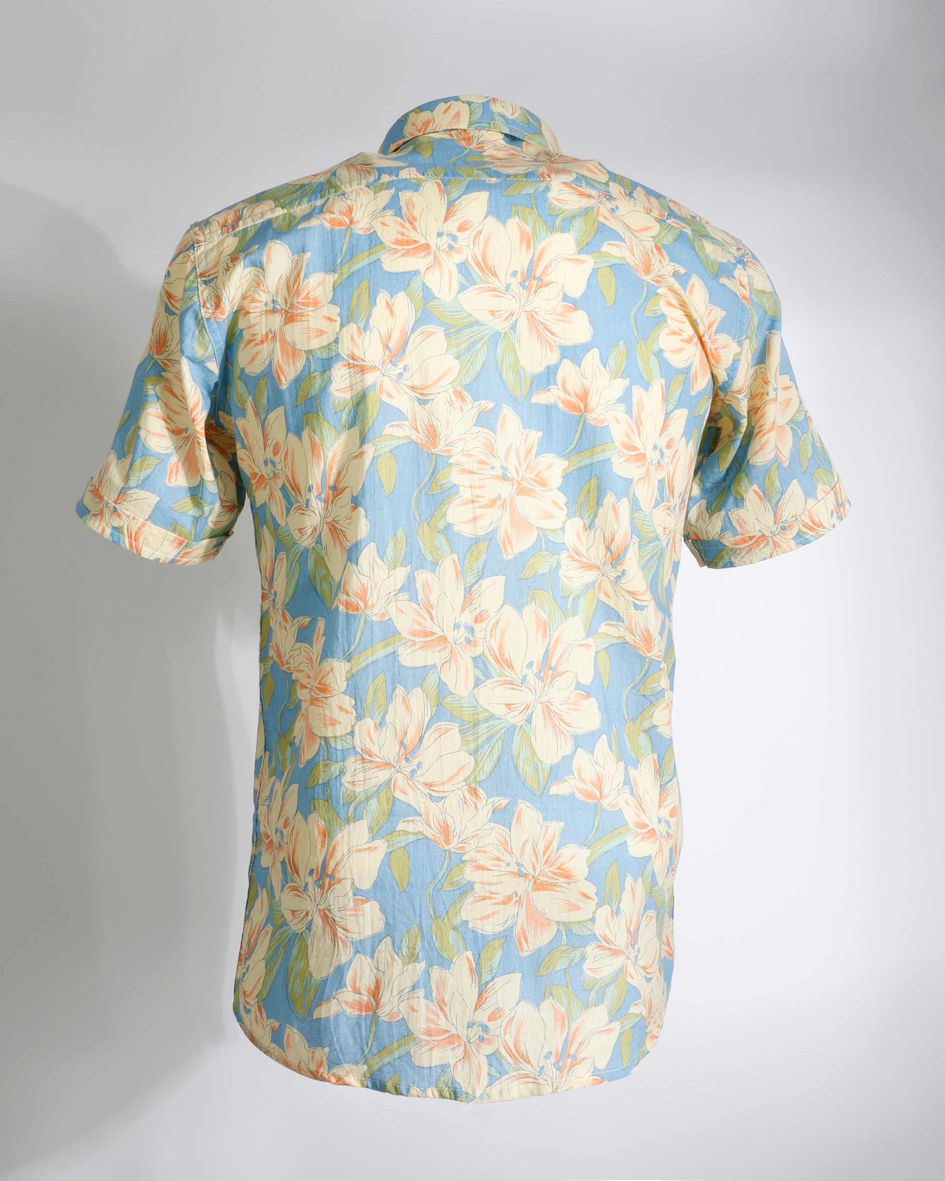 Floral Cotton Shirt – Sky Blue Lily Print - Faboriq