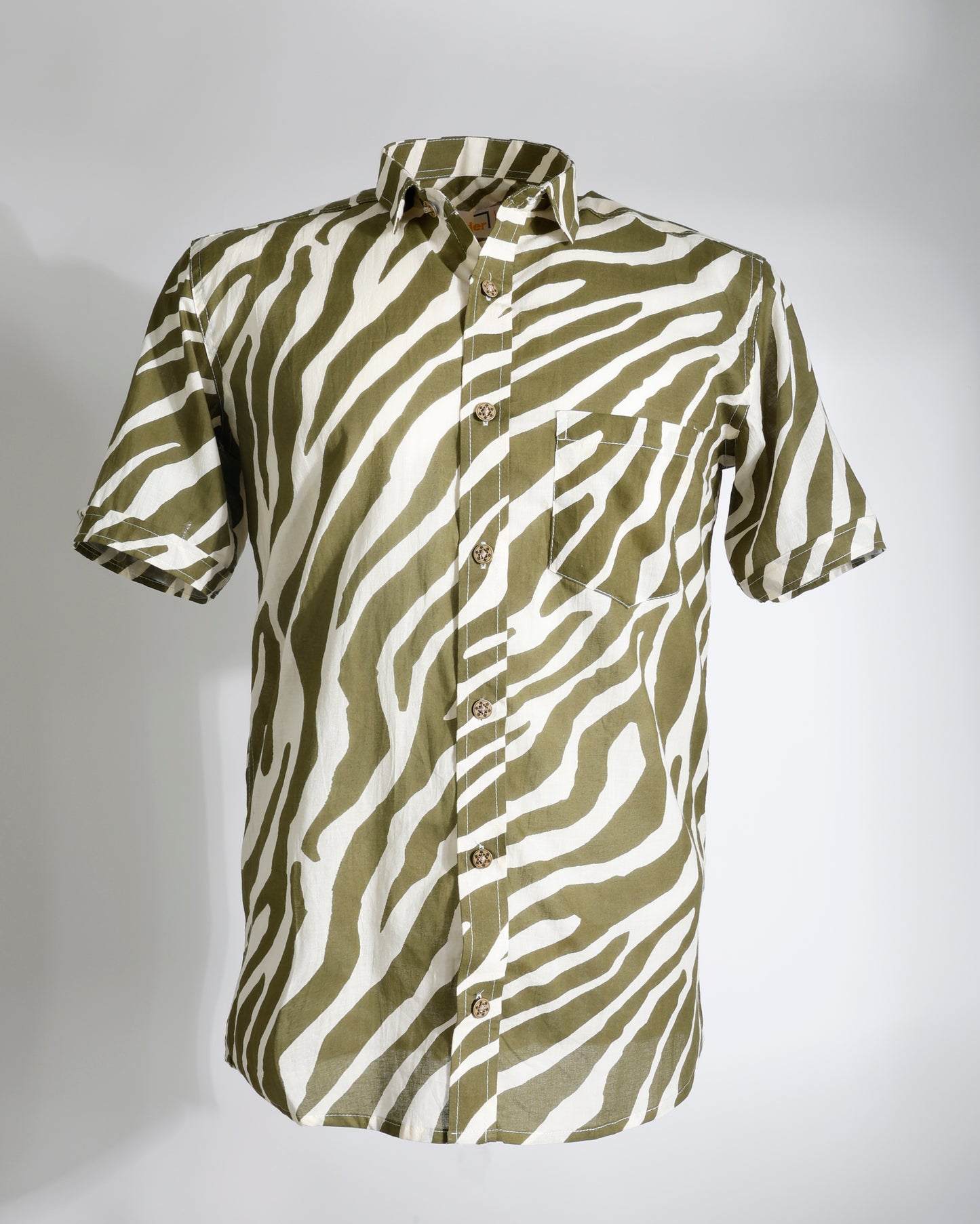 Zebra Print Cotton Shirt – Olive White - Faboriq