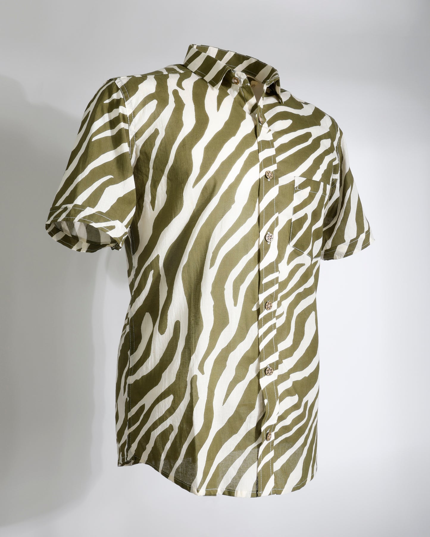 Zebra Print Cotton Shirt – Olive White - Faboriq