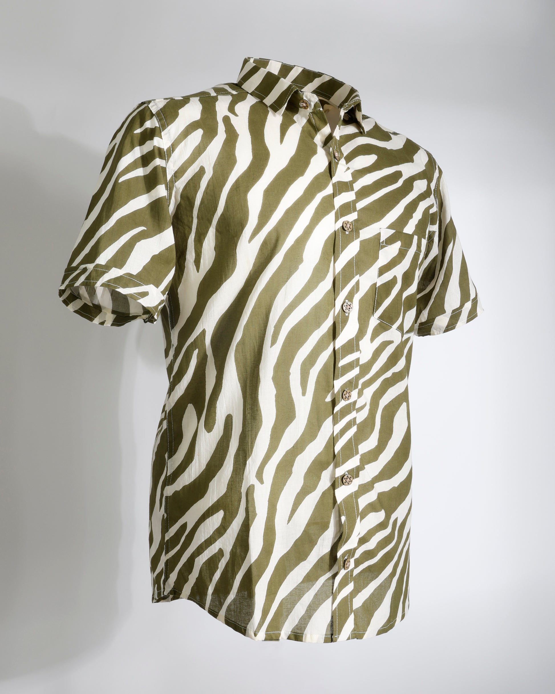 Zebra Print Cotton Shirt – Olive White - Faboriq