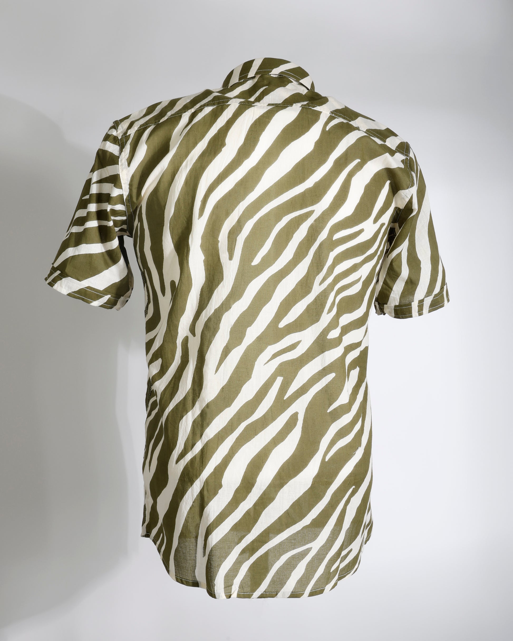 Zebra Print Cotton Shirt – Olive White - Faboriq