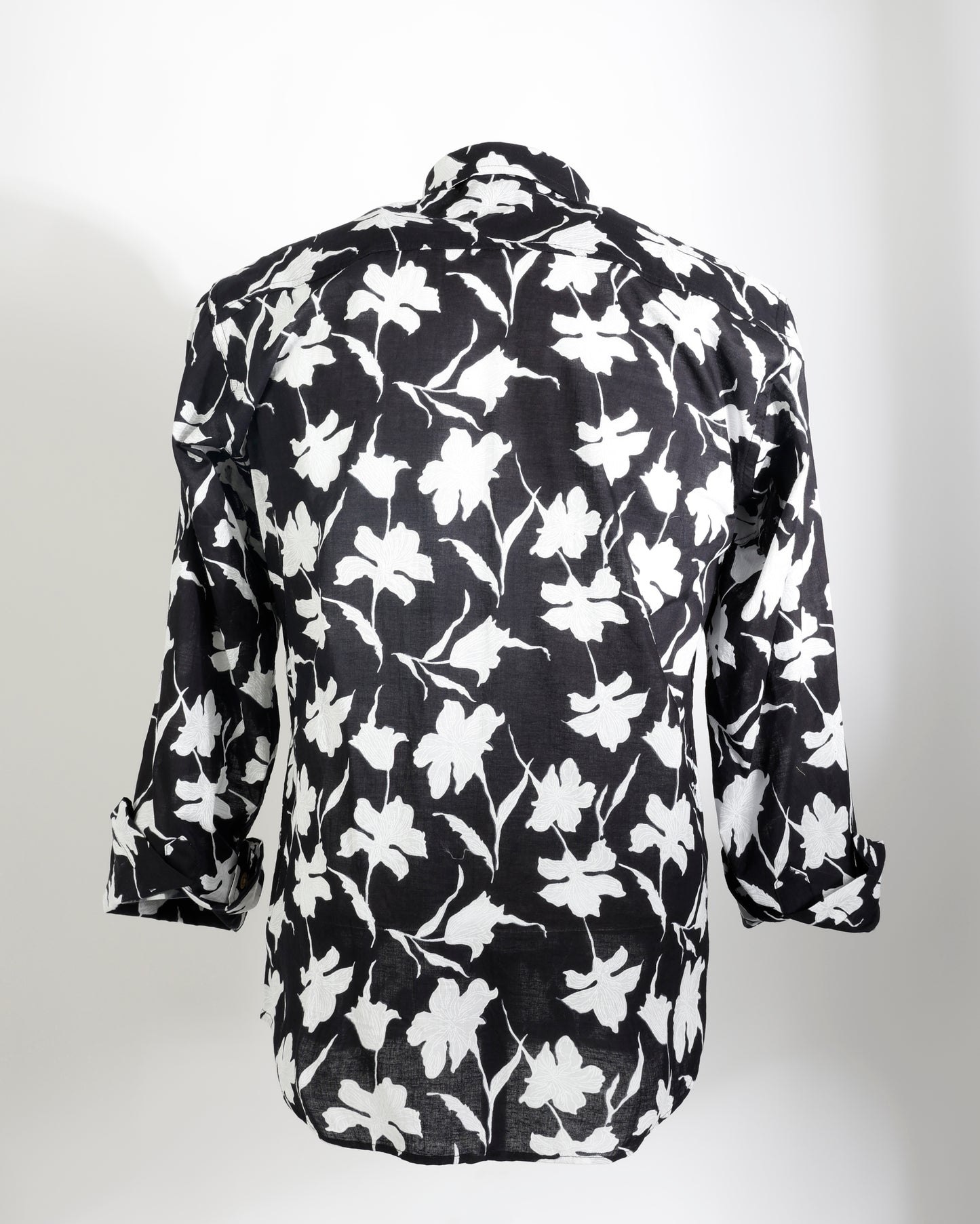 Midnight Bloom – Black & White Floral Cotton Shirt - Faboriq