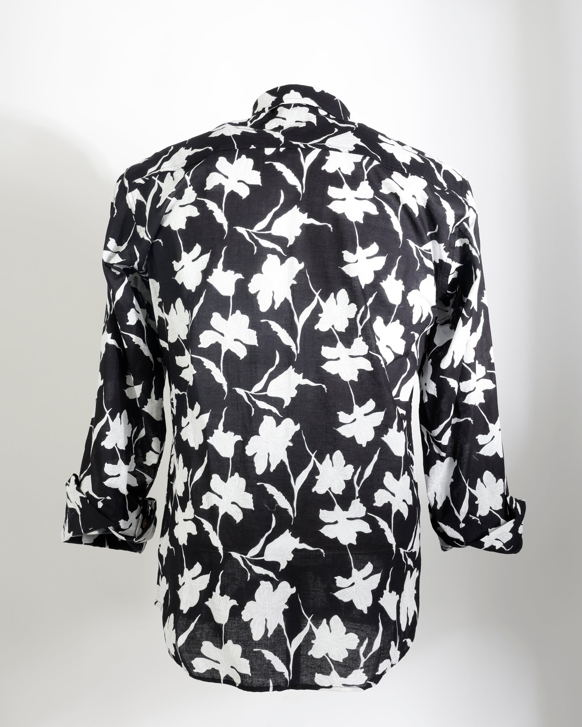 Midnight Bloom – Black & White Floral Cotton Shirt - Faboriq