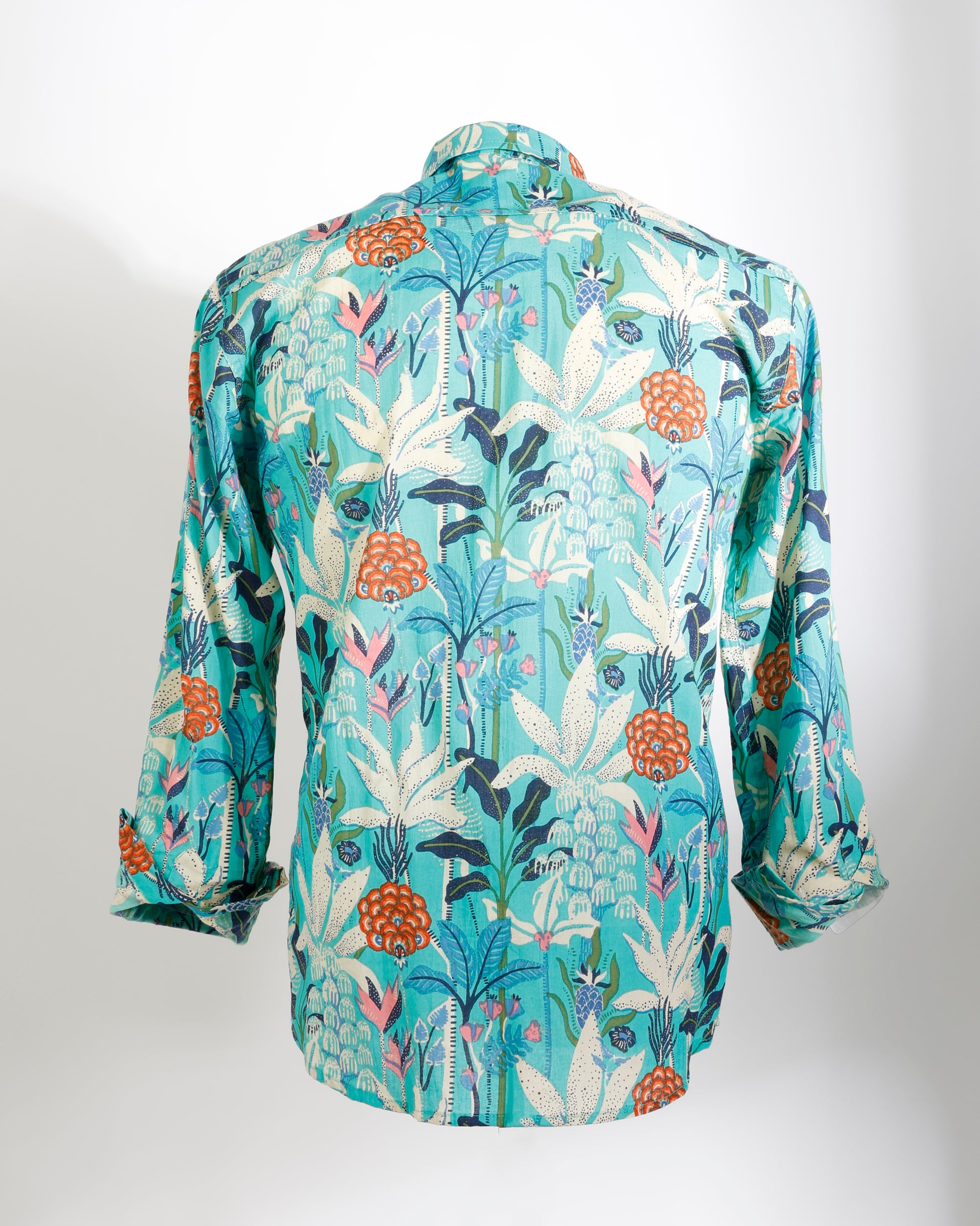 Tropical Reverie – Aqua Botanical Cotton Shirt - Faboriq