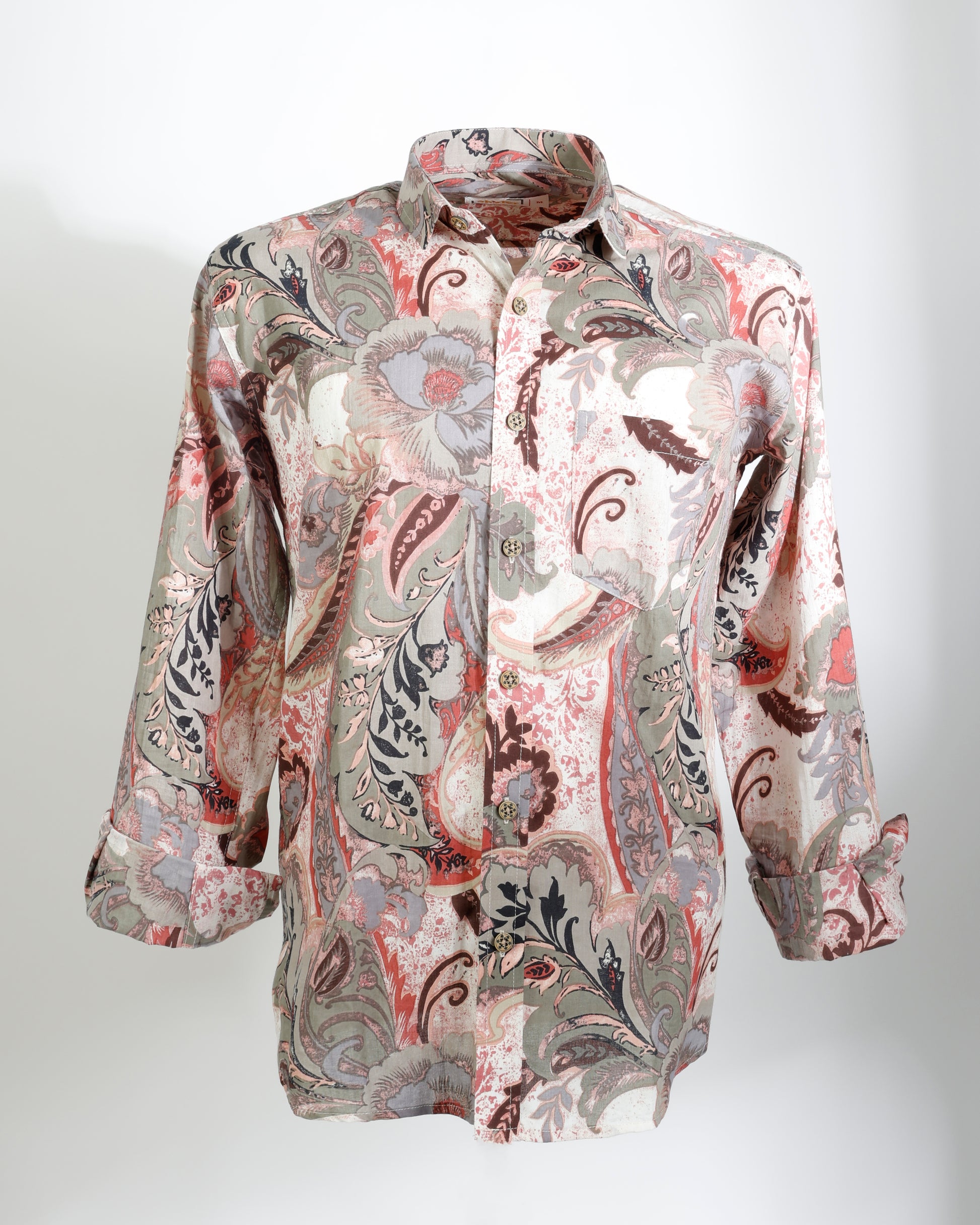 Vintage Bloom – Muted Paisley Cotton Shirt - Faboriq