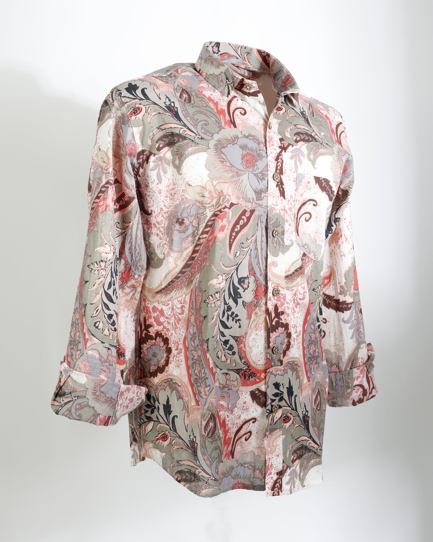 Vintage Bloom – Muted Paisley Cotton Shirt - Faboriq