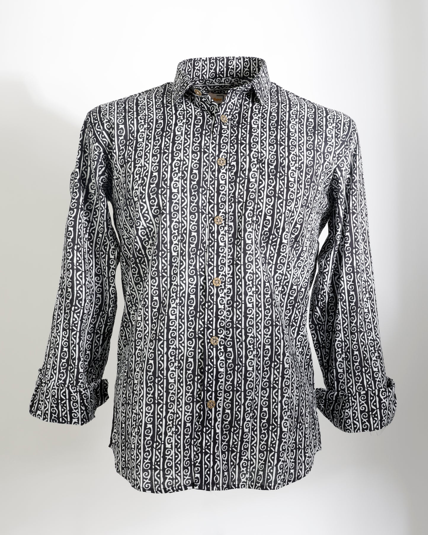 Midnight Script – Handcrafted Motif Cotton Shirt - Faboriq